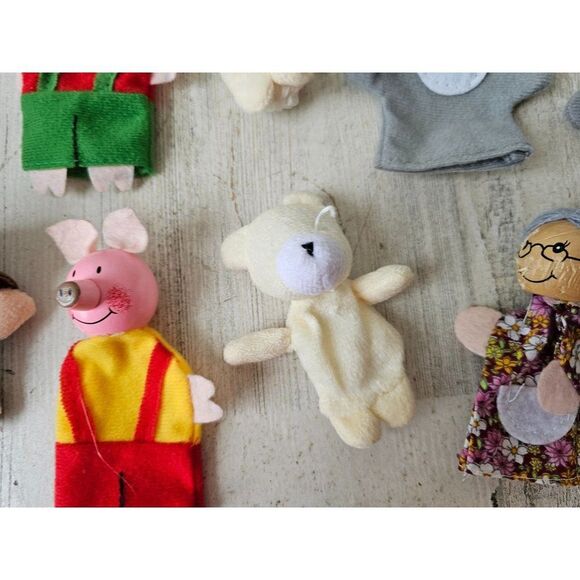 Wooden finger puppet Red Riding Hood bears grandma wolf mini vintage - Picture 5 of 7